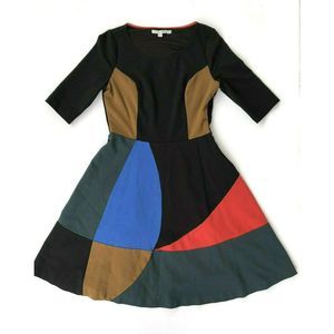 Boden Black Color Block Fit And Flare SS ponte Dress